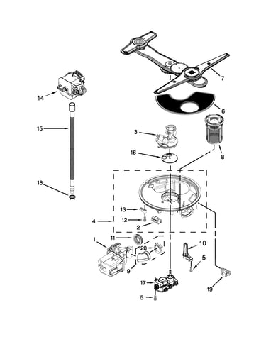 Pump, washarm and motor parts