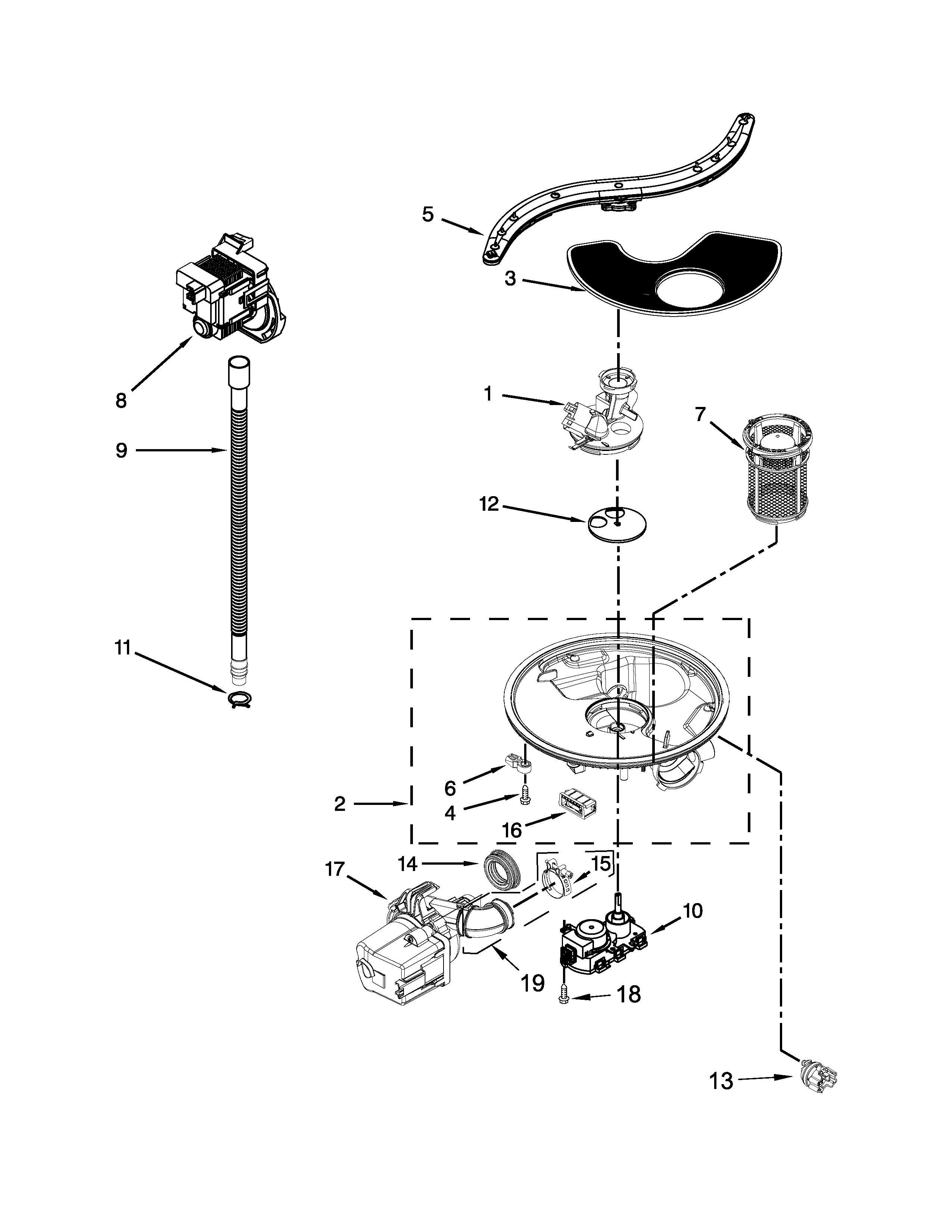 Pump, washarm and motor parts