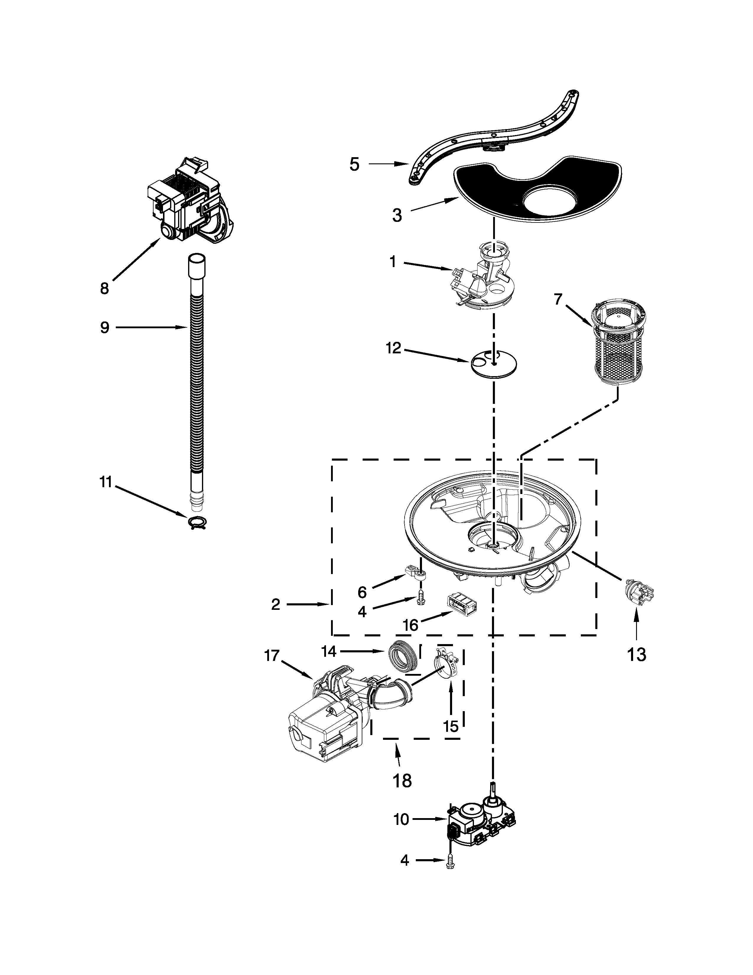 Pump, washarm and motor parts