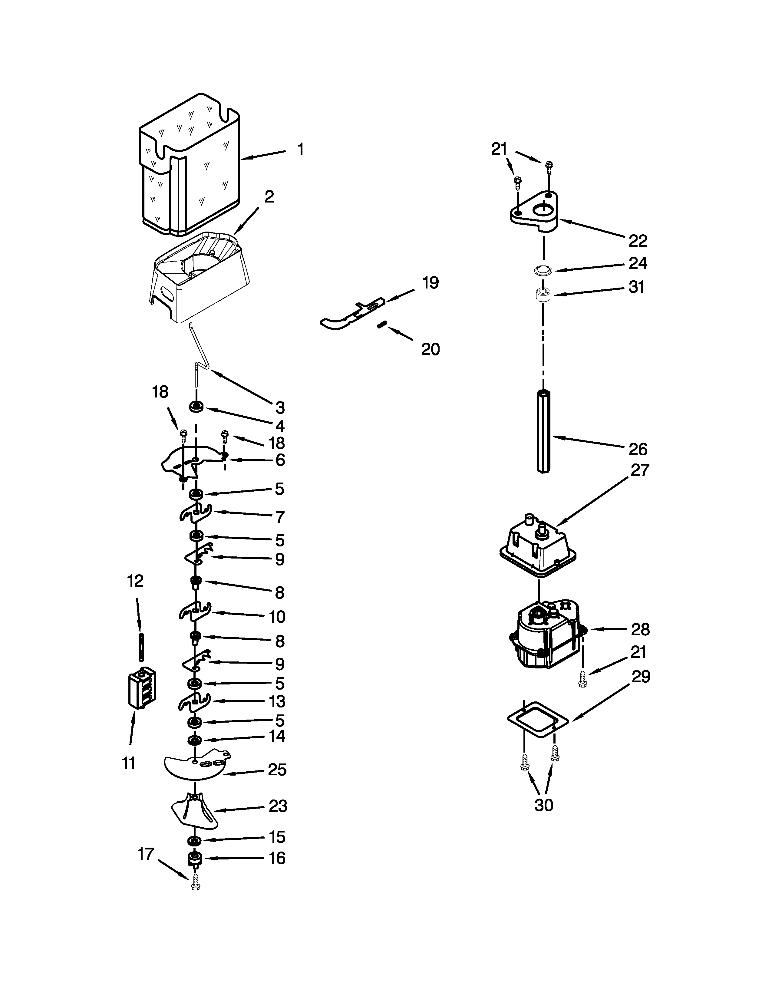 Motor and ice container parts