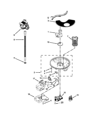 Pump, washarm and motor parts