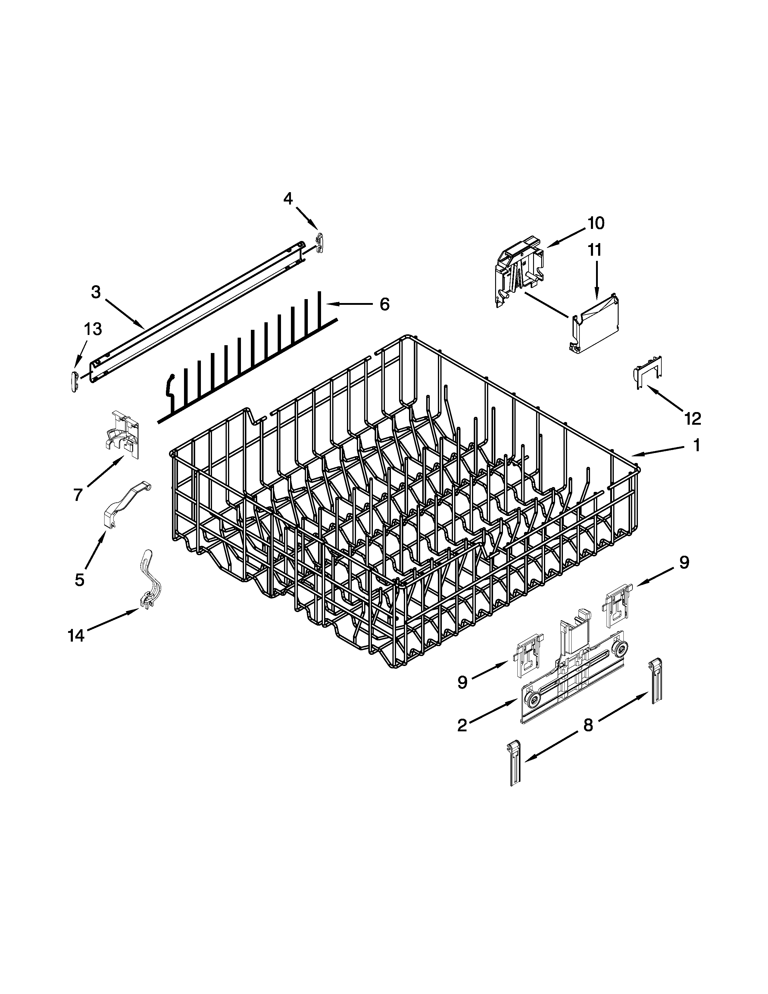 Upper rack and track parts