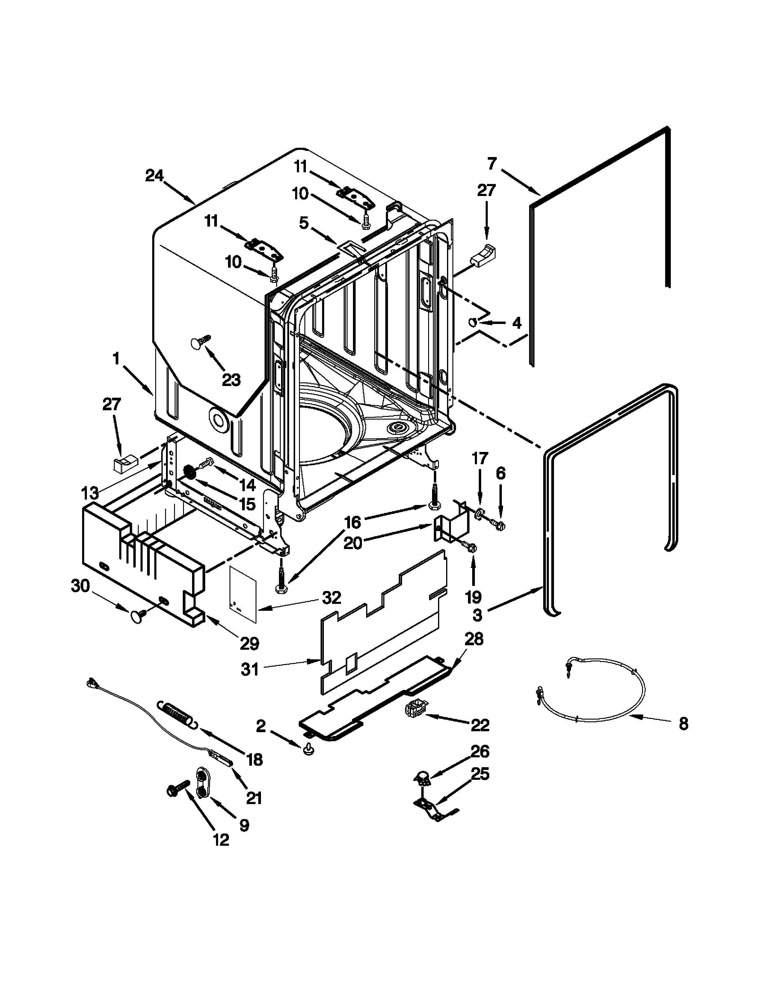 Tub and frame parts