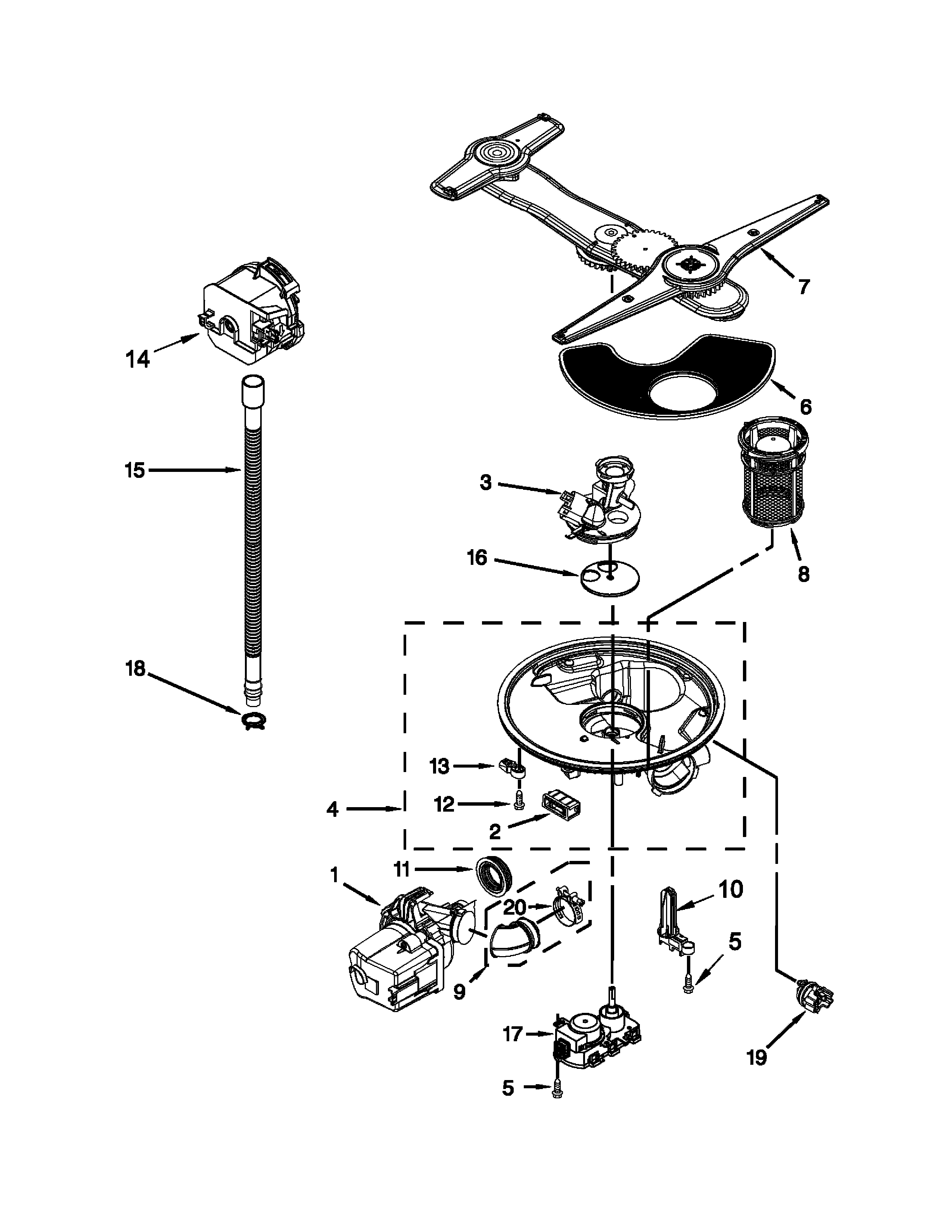 Pump, washarm and motor parts