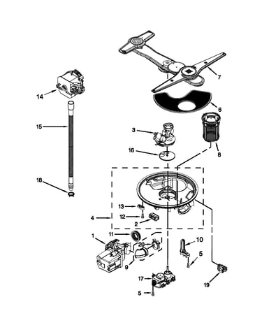 Pump, washarm and motor parts