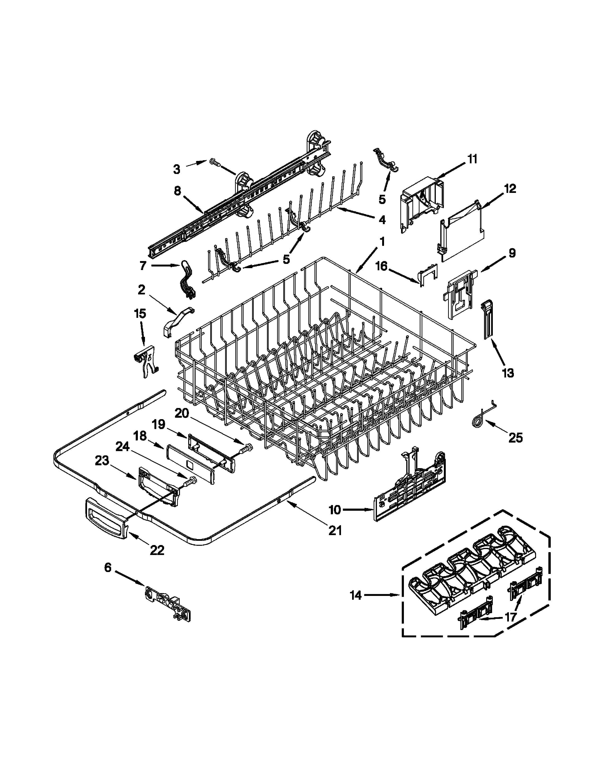 Upper rack and track parts