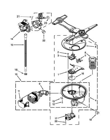 Pump, washarm and motor parts
