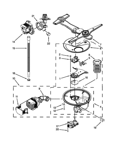Pump, washarm and motor parts
