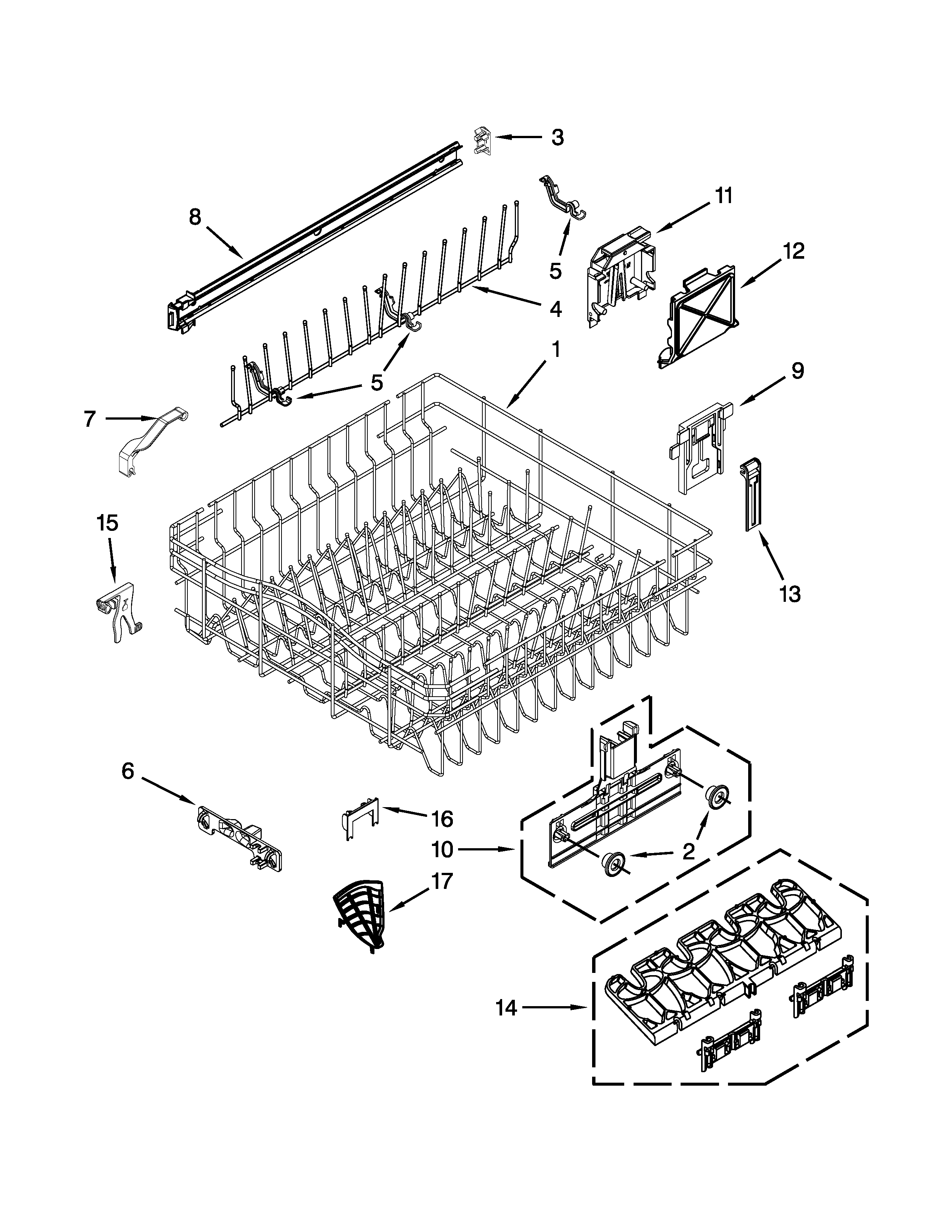 Upper rack and track parts
