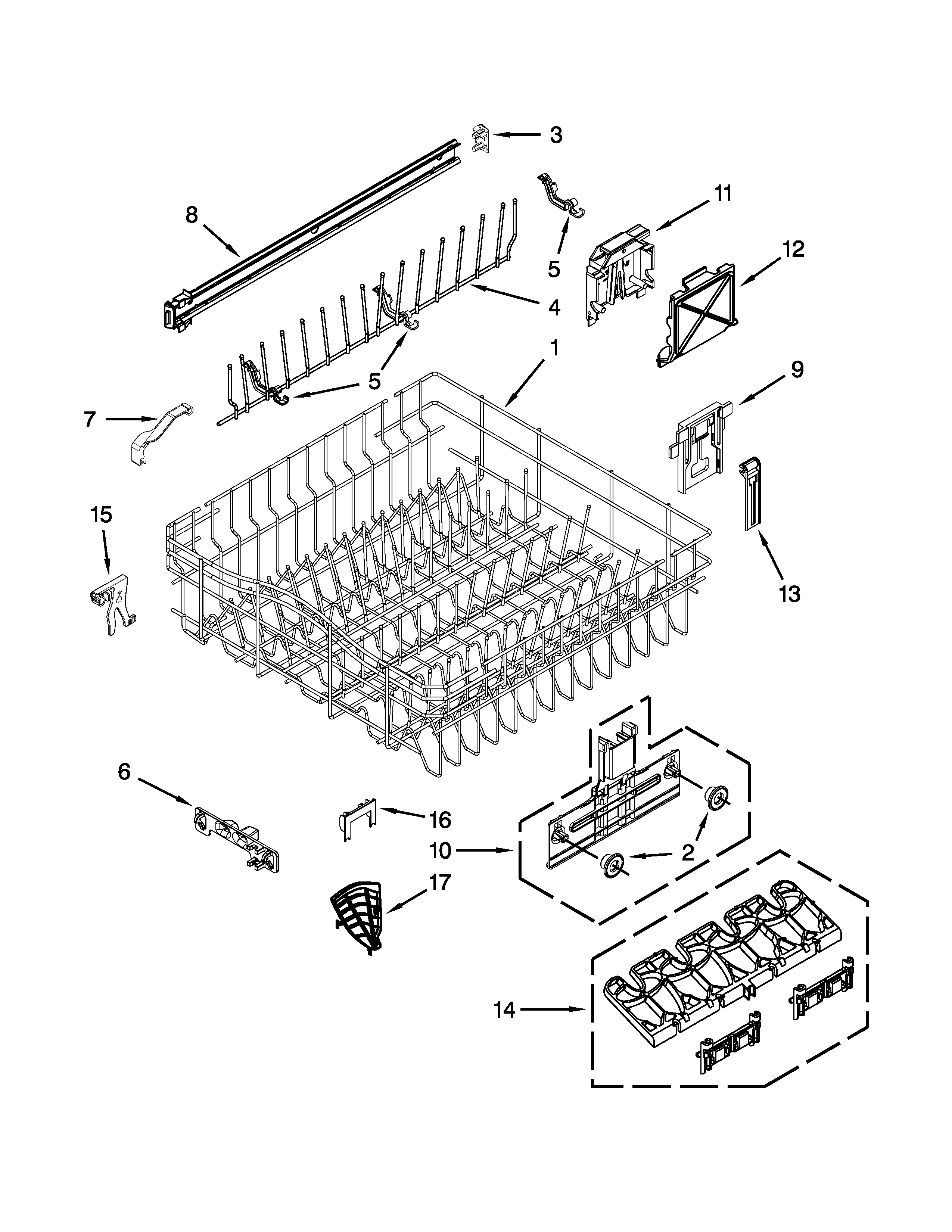 Upper rack and track parts