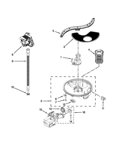 Pump, washarm and motor parts