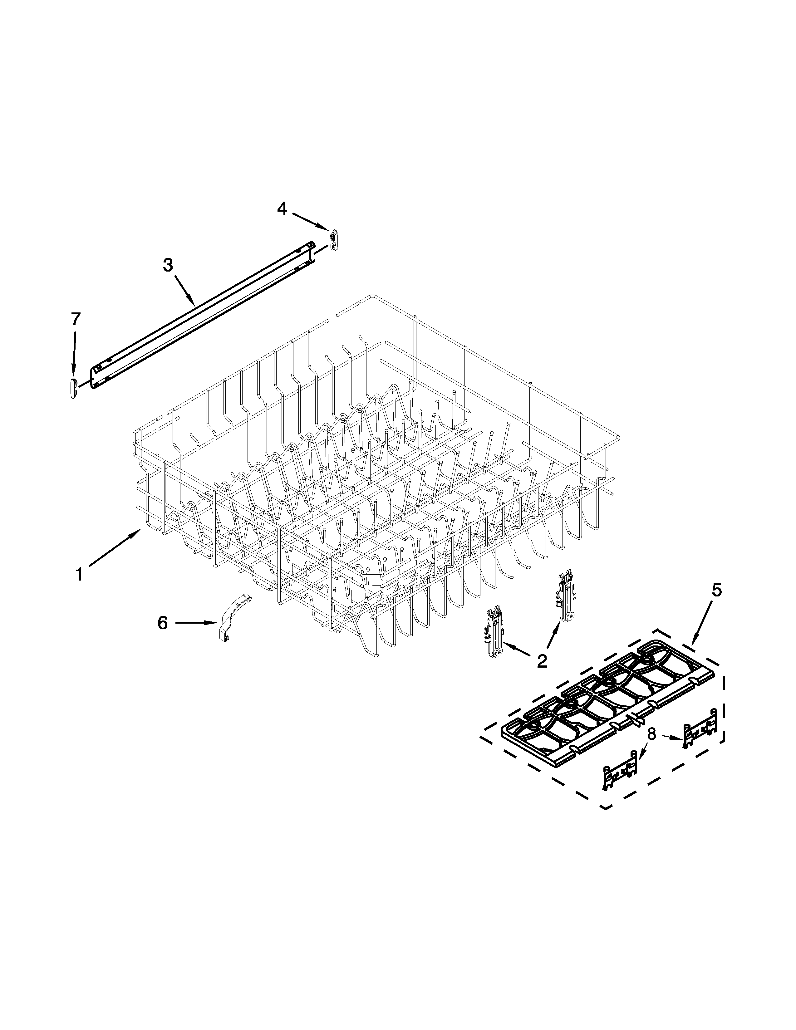 Upper rack and track parts