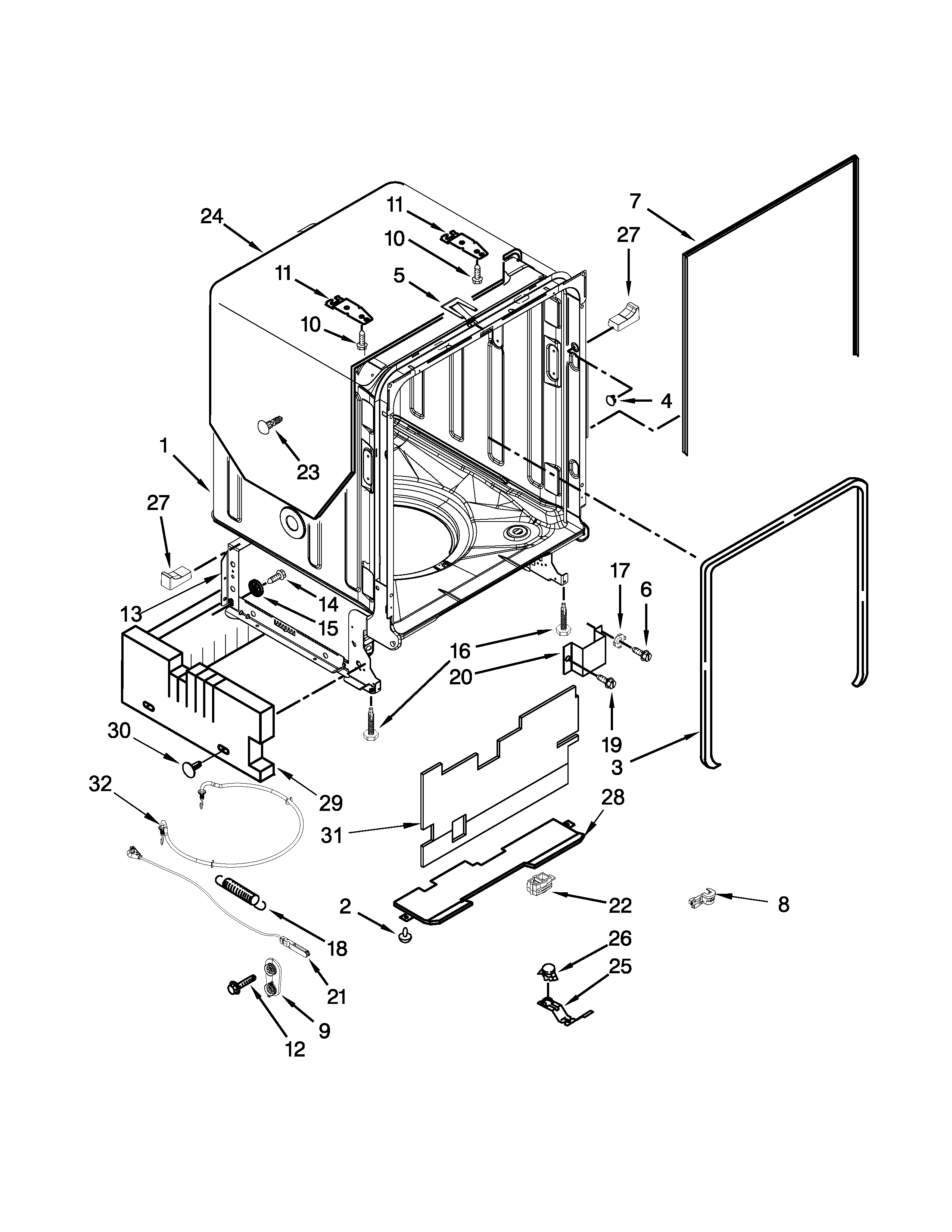 TUB AND FRAME PARTS