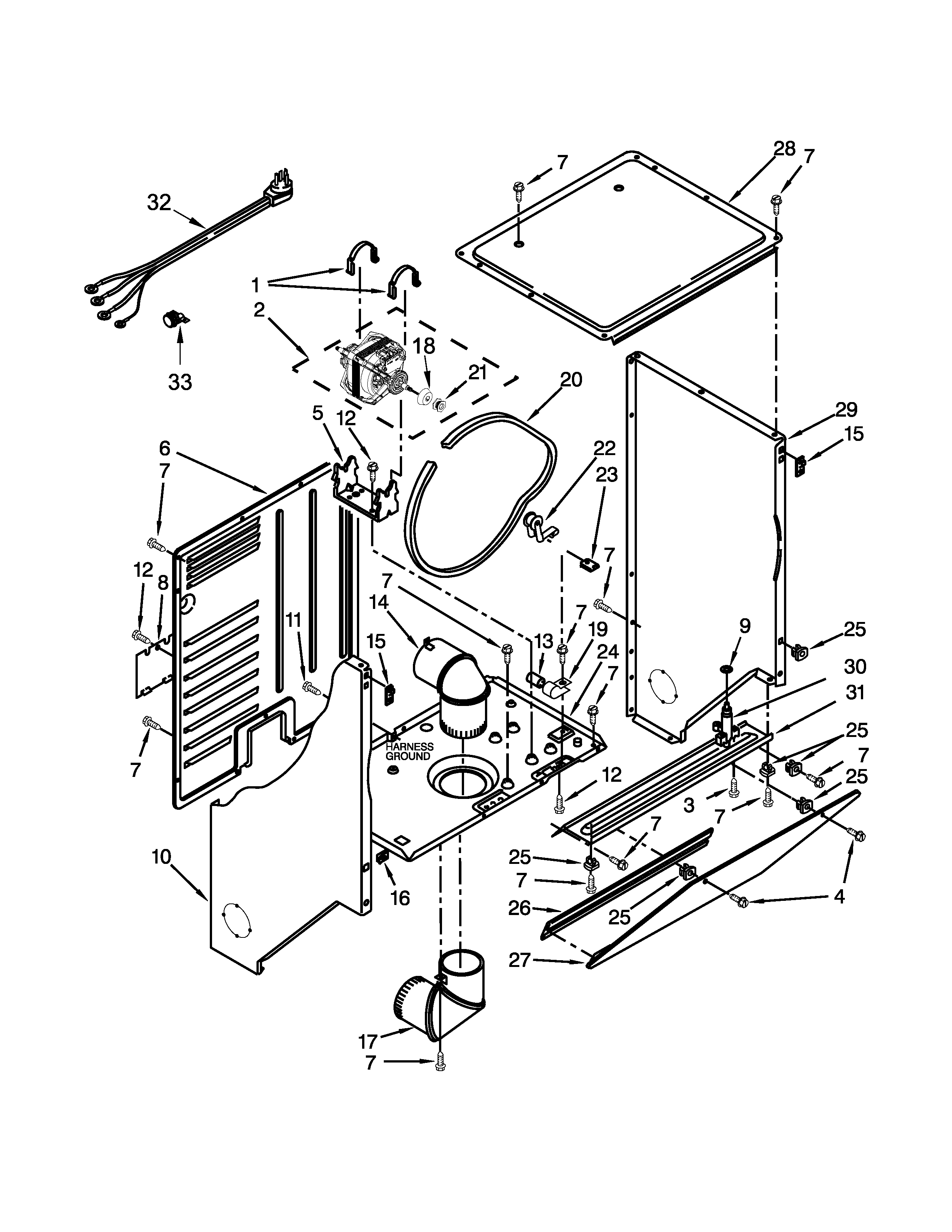 Dryer cabinet and motor parts