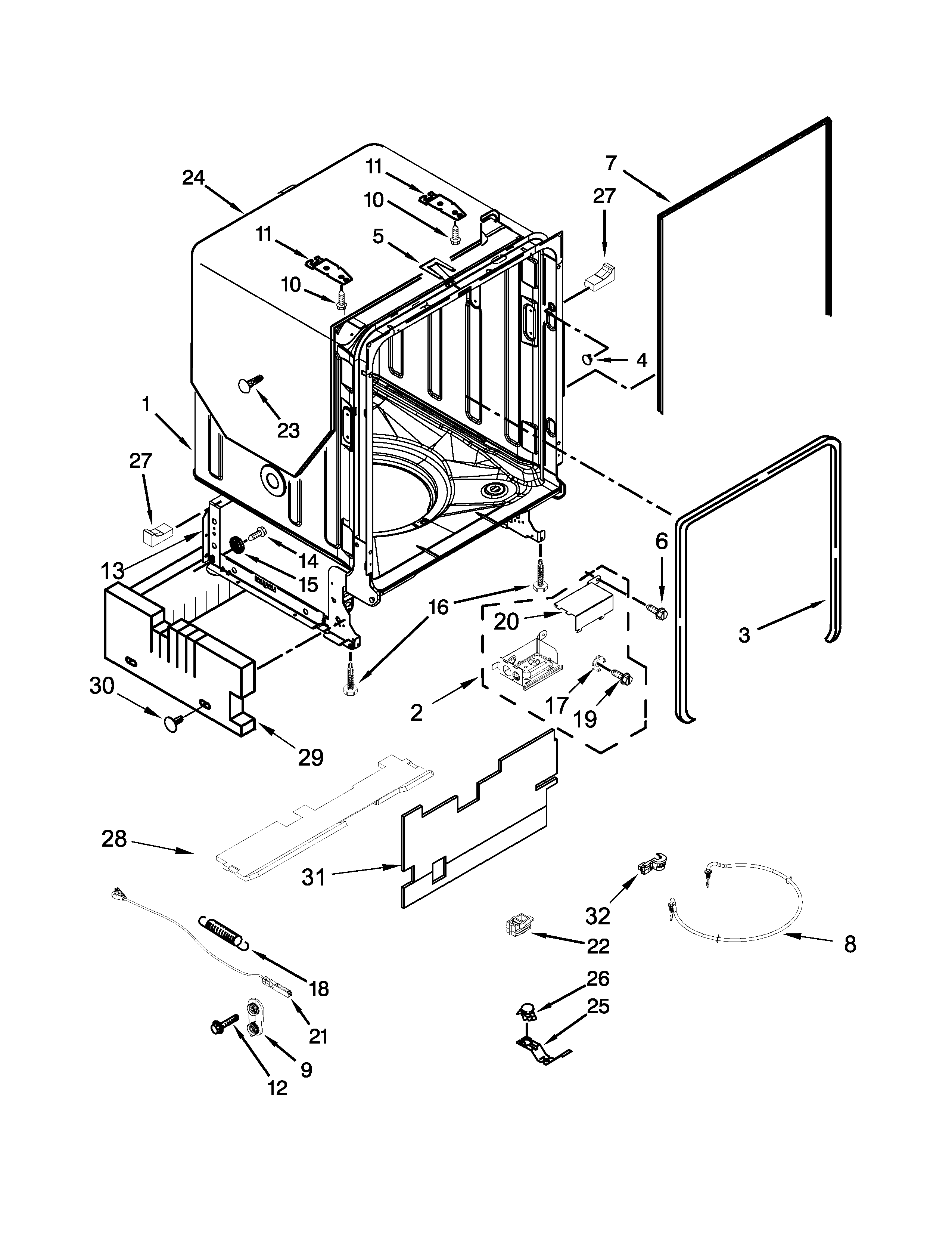 TUB AND FRAME PARTS