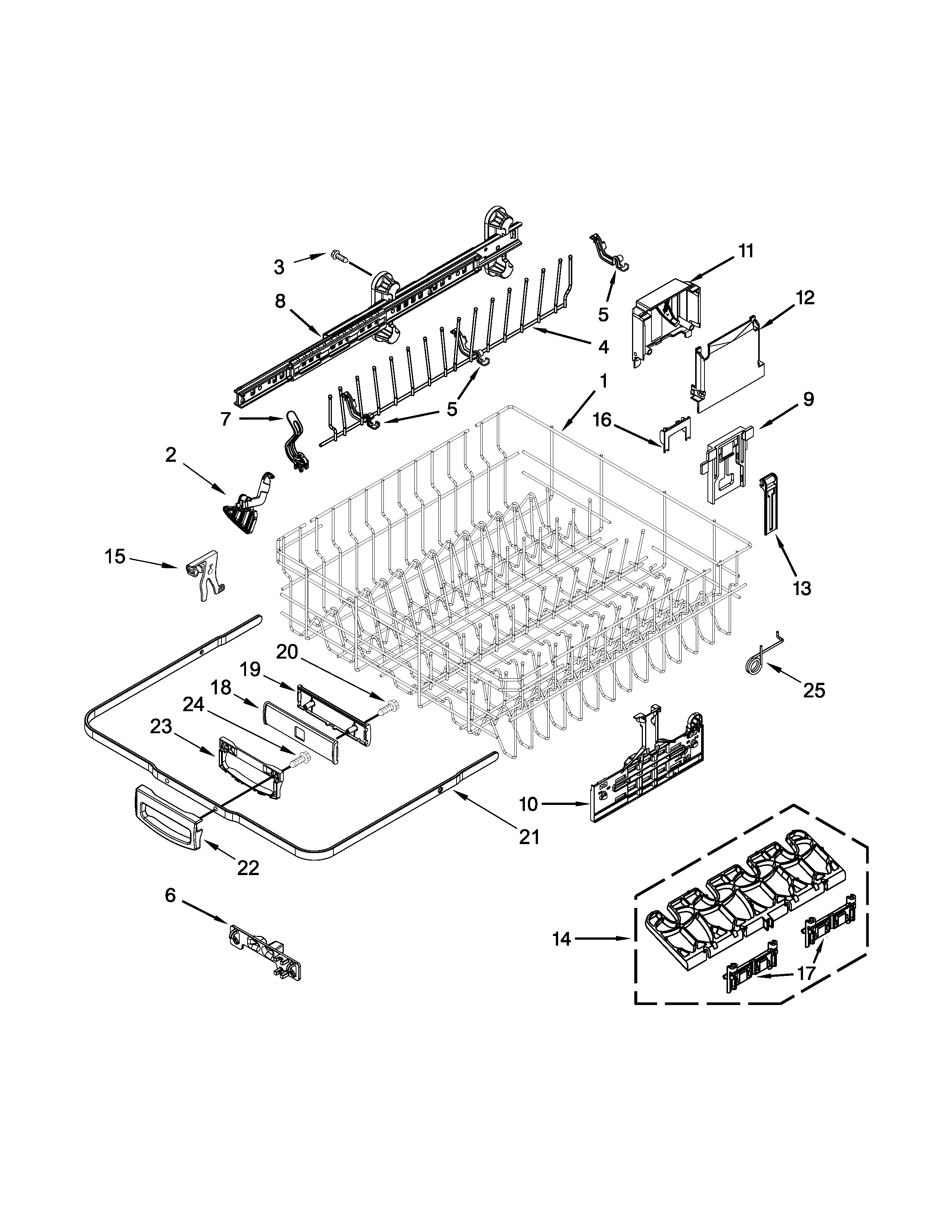 Upper rack and track parts