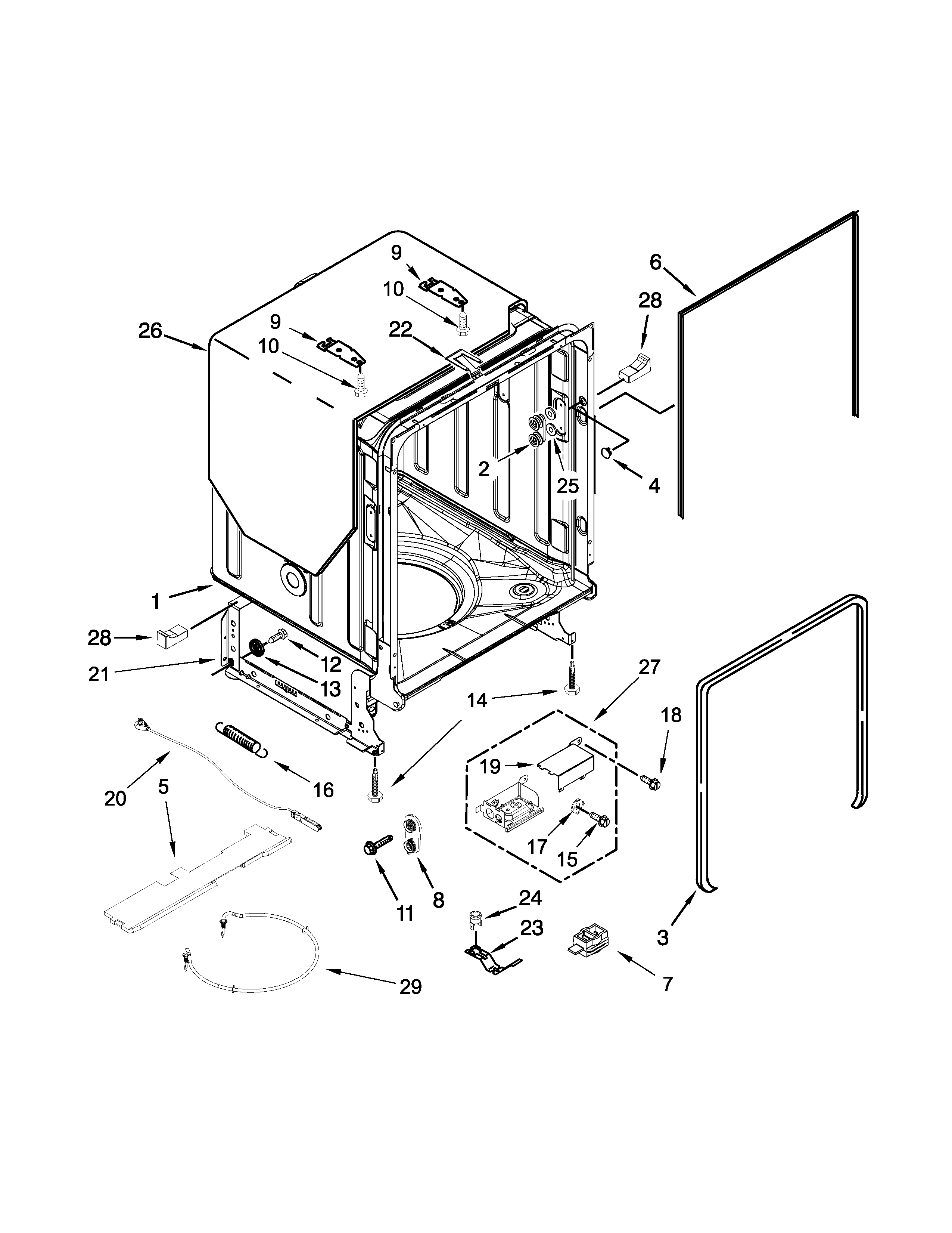 Tub and frame parts