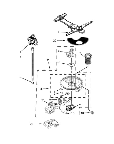 Pump, washarm and motor parts