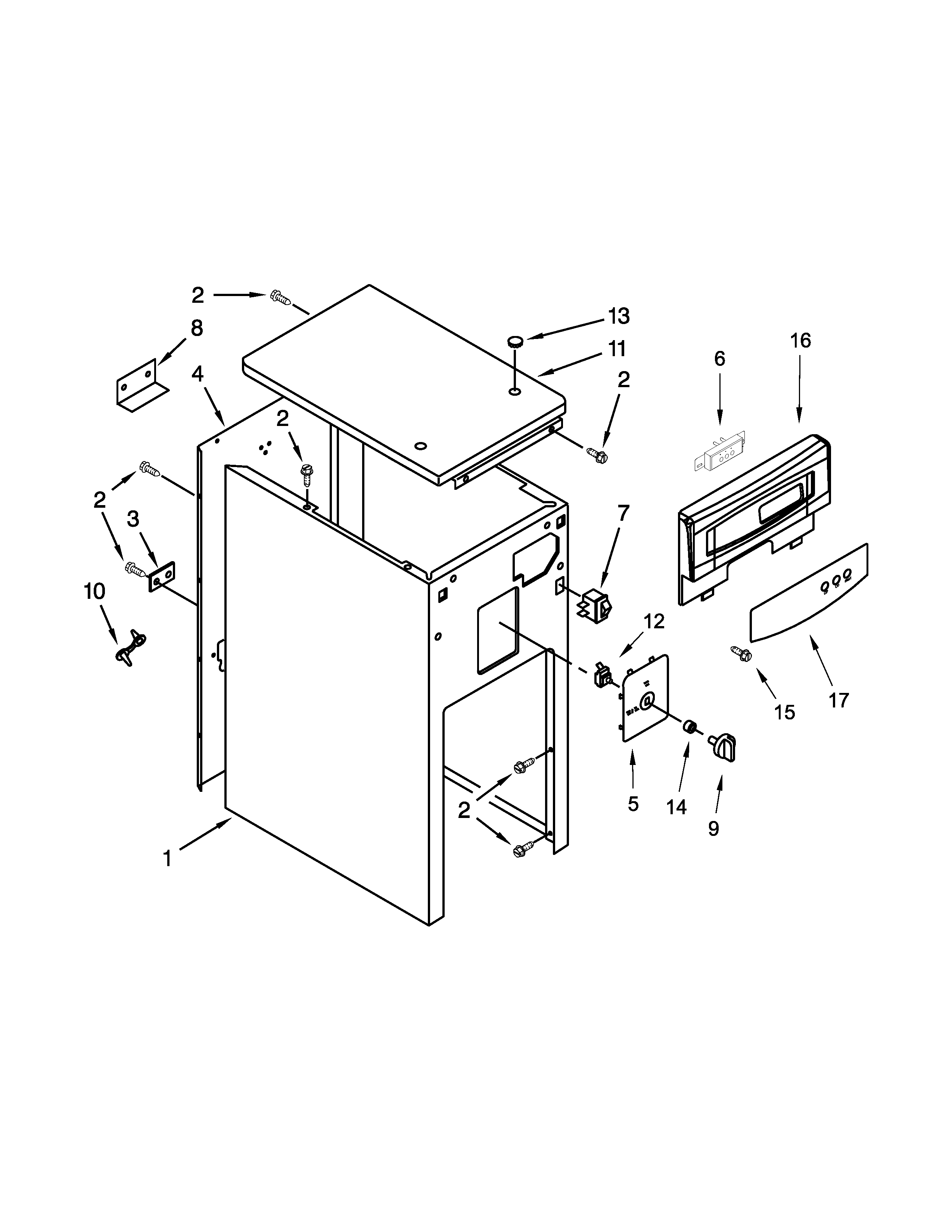 Cabinet and control parts