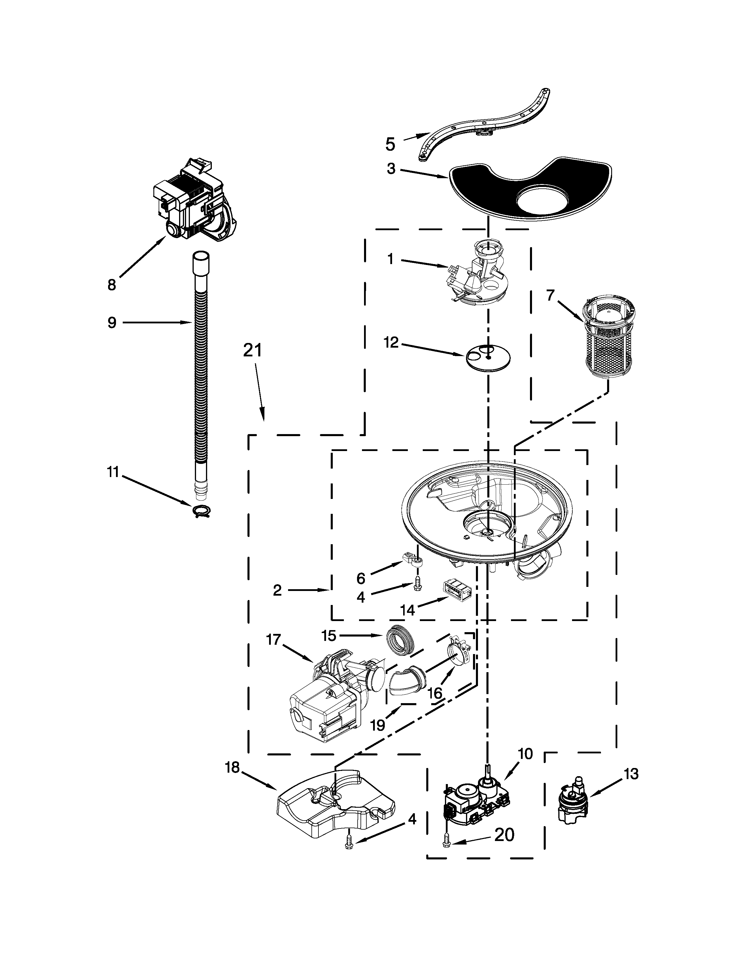 Pump, washarm and motor parts