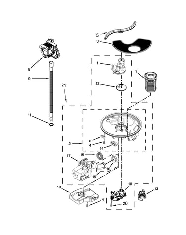 Pump, washarm and motor parts