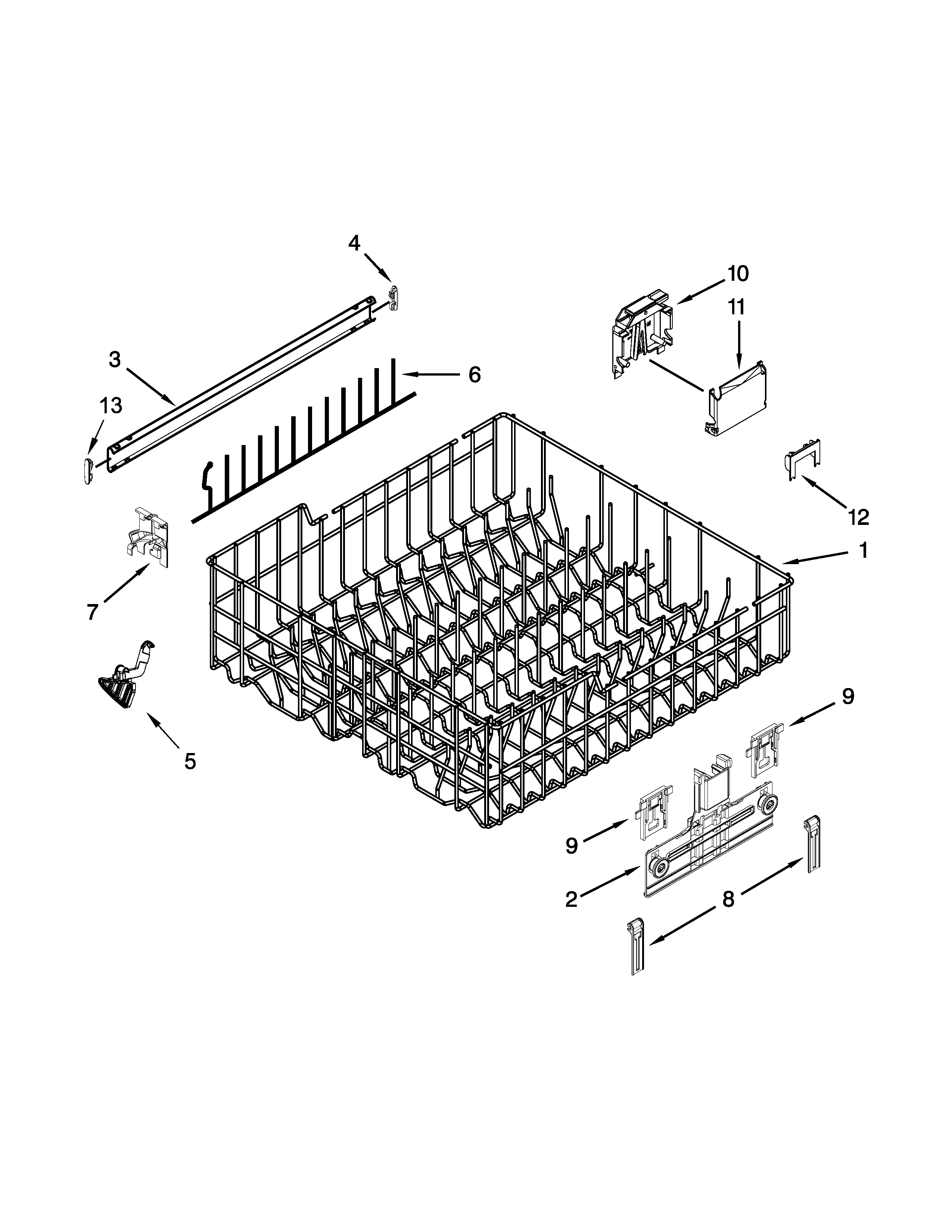 Upper rack and track parts