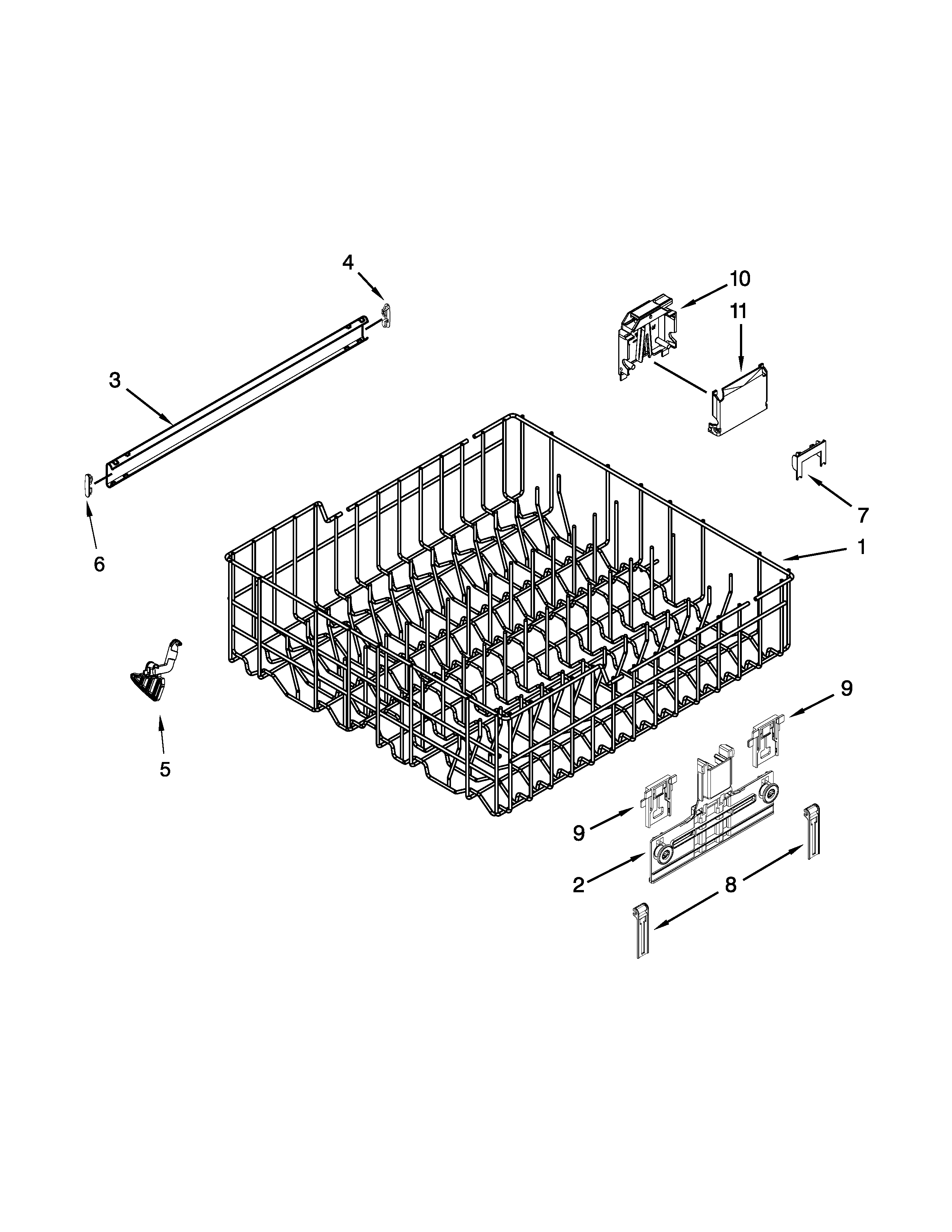 Upper rack and track parts