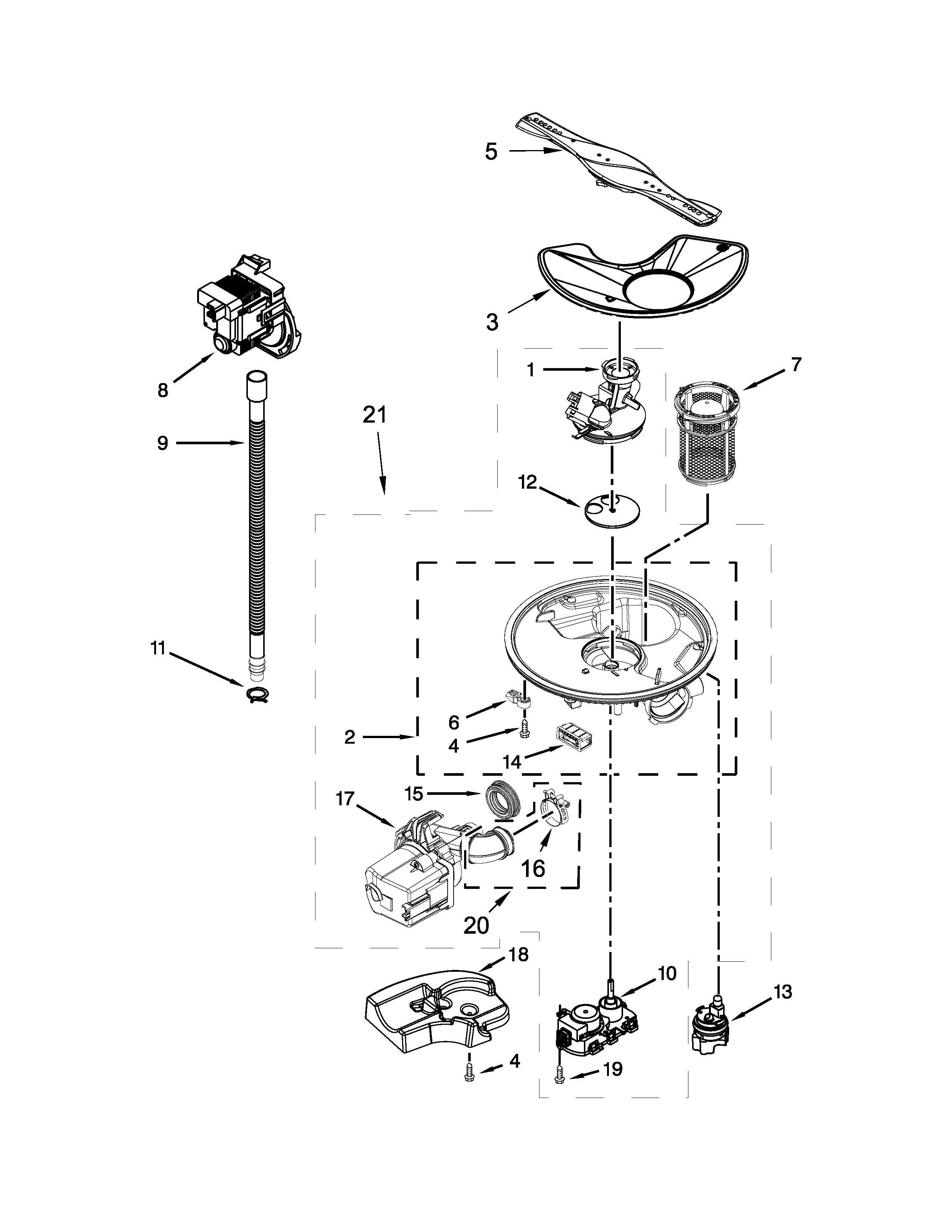 Pump, washarm and motor parts