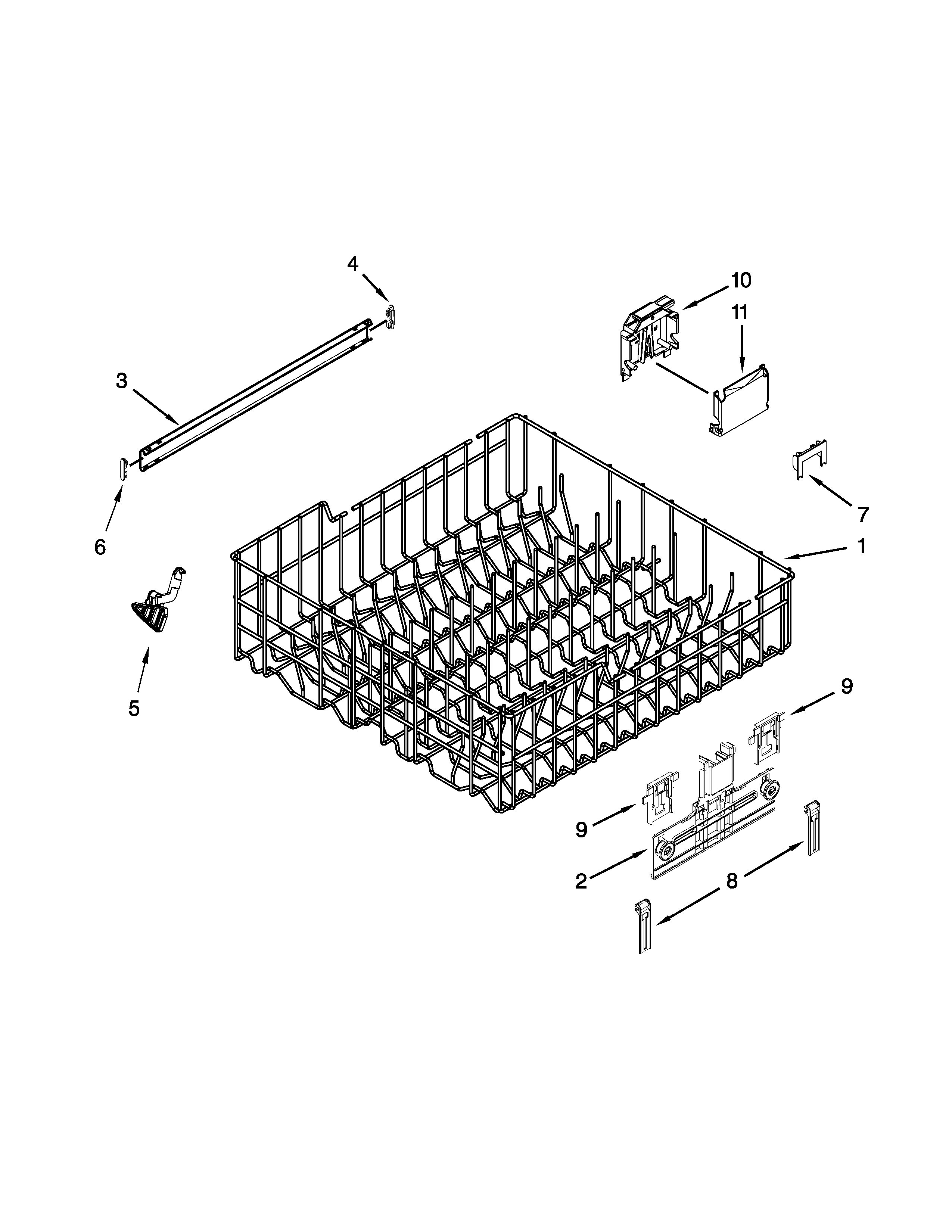 Upper rack and track parts