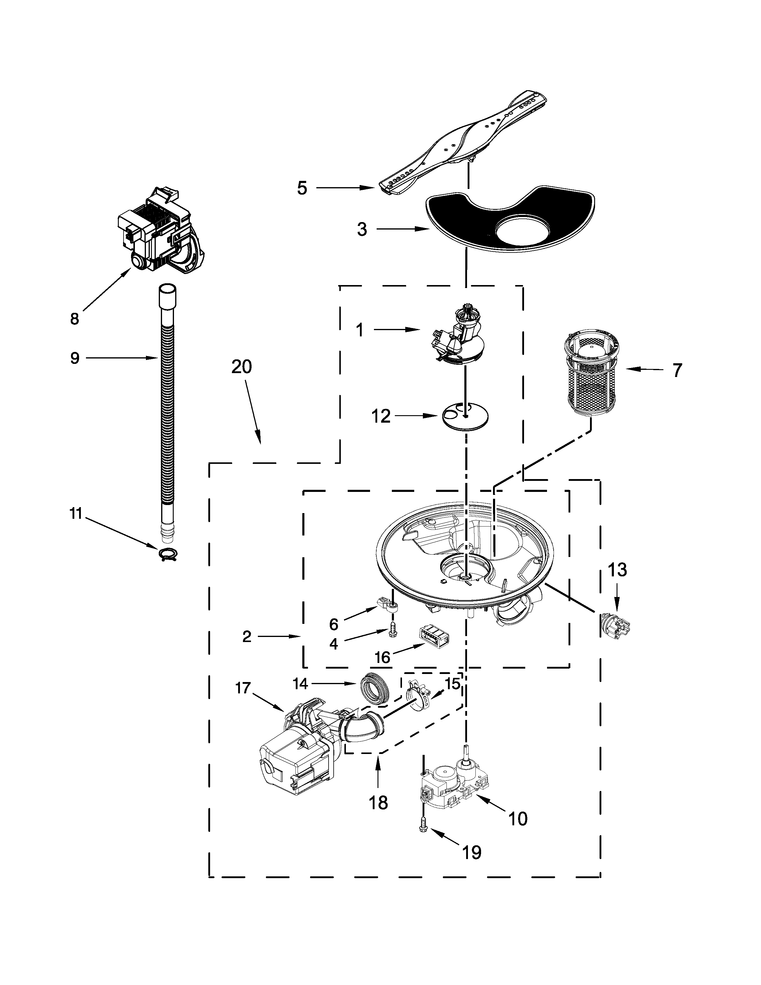 Pump, washarm and motor parts