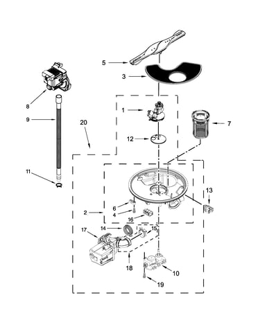 Pump, washarm and motor parts