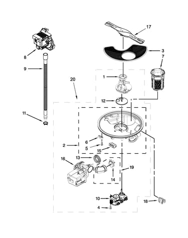 Pump, washarm and motor parts