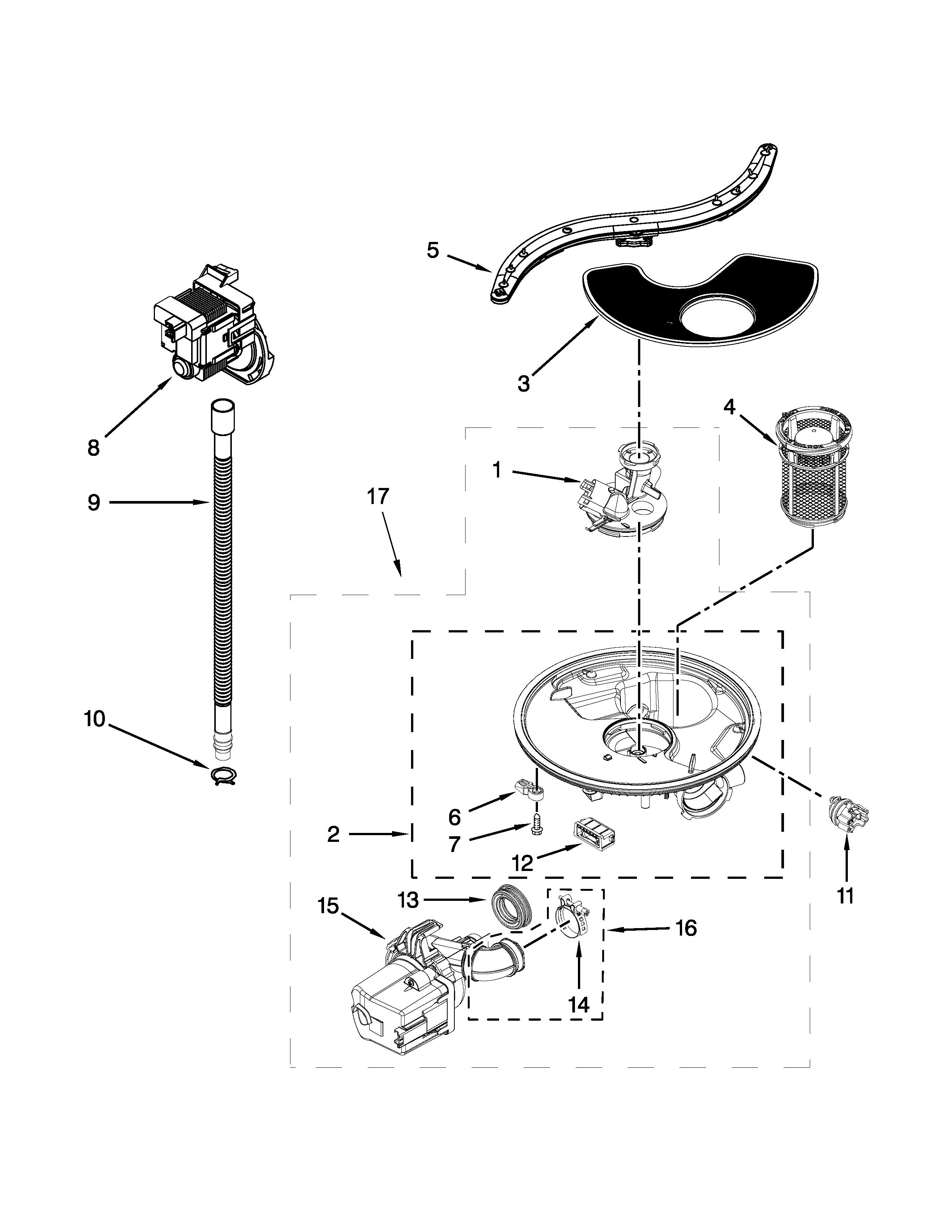 Pump, washarm and motor parts