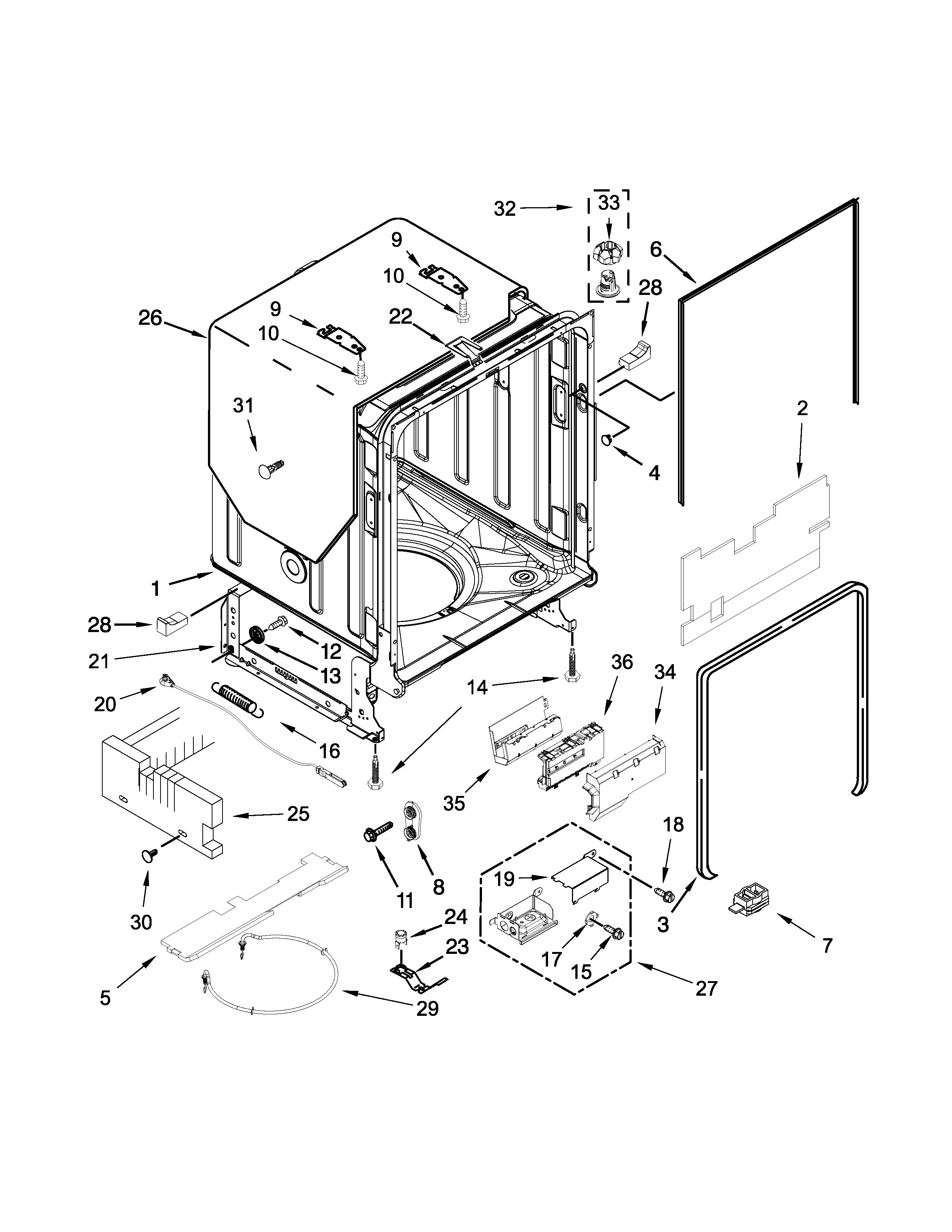 Tub and frame parts