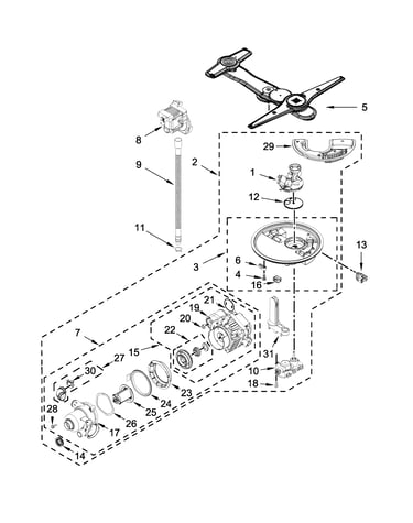 Pump, washarm and motor parts
