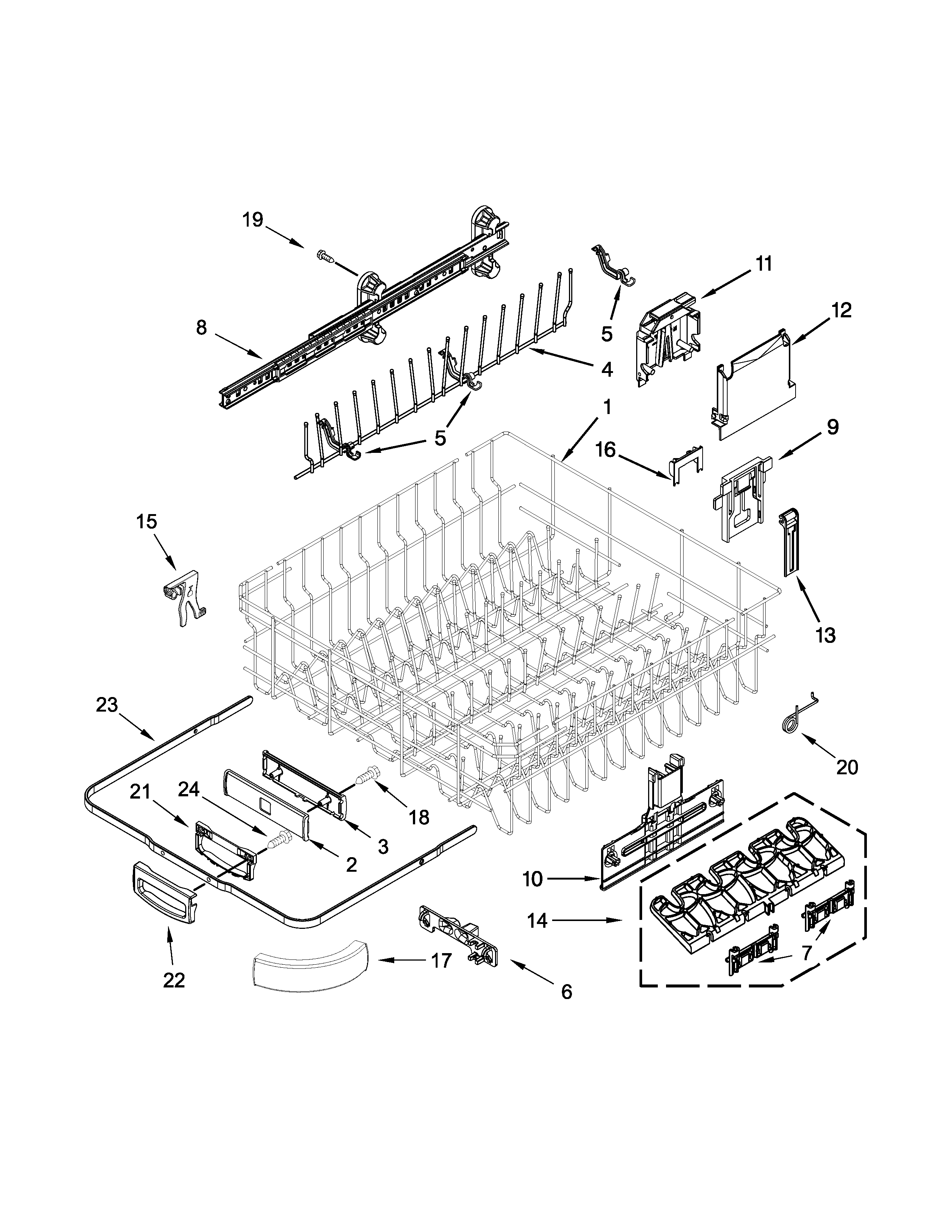 Upper rack and track parts