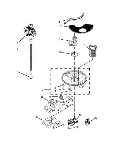 Pump, washarm and motor parts
