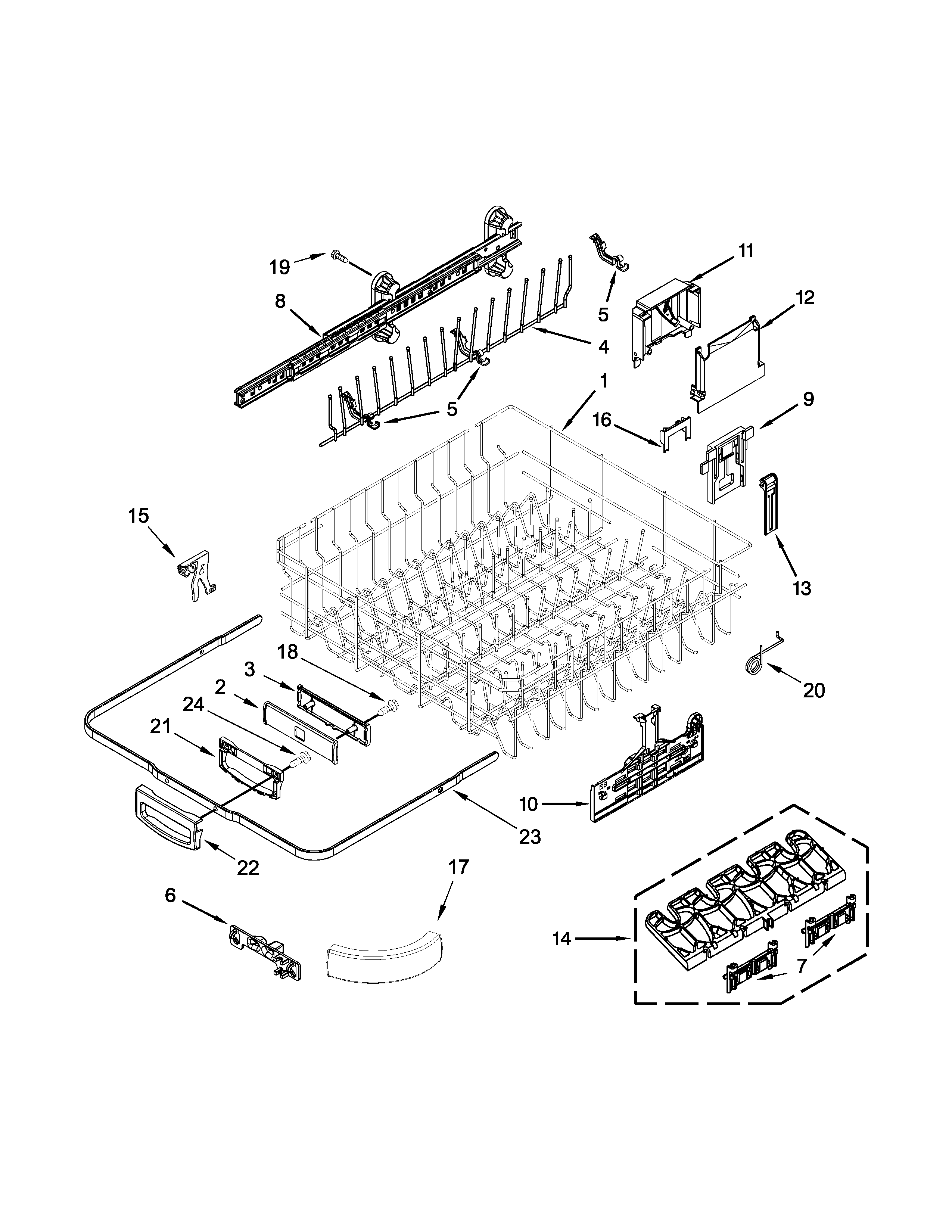 Upper rack and track parts