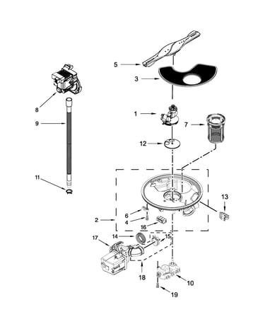 Pump, washarm and motor parts