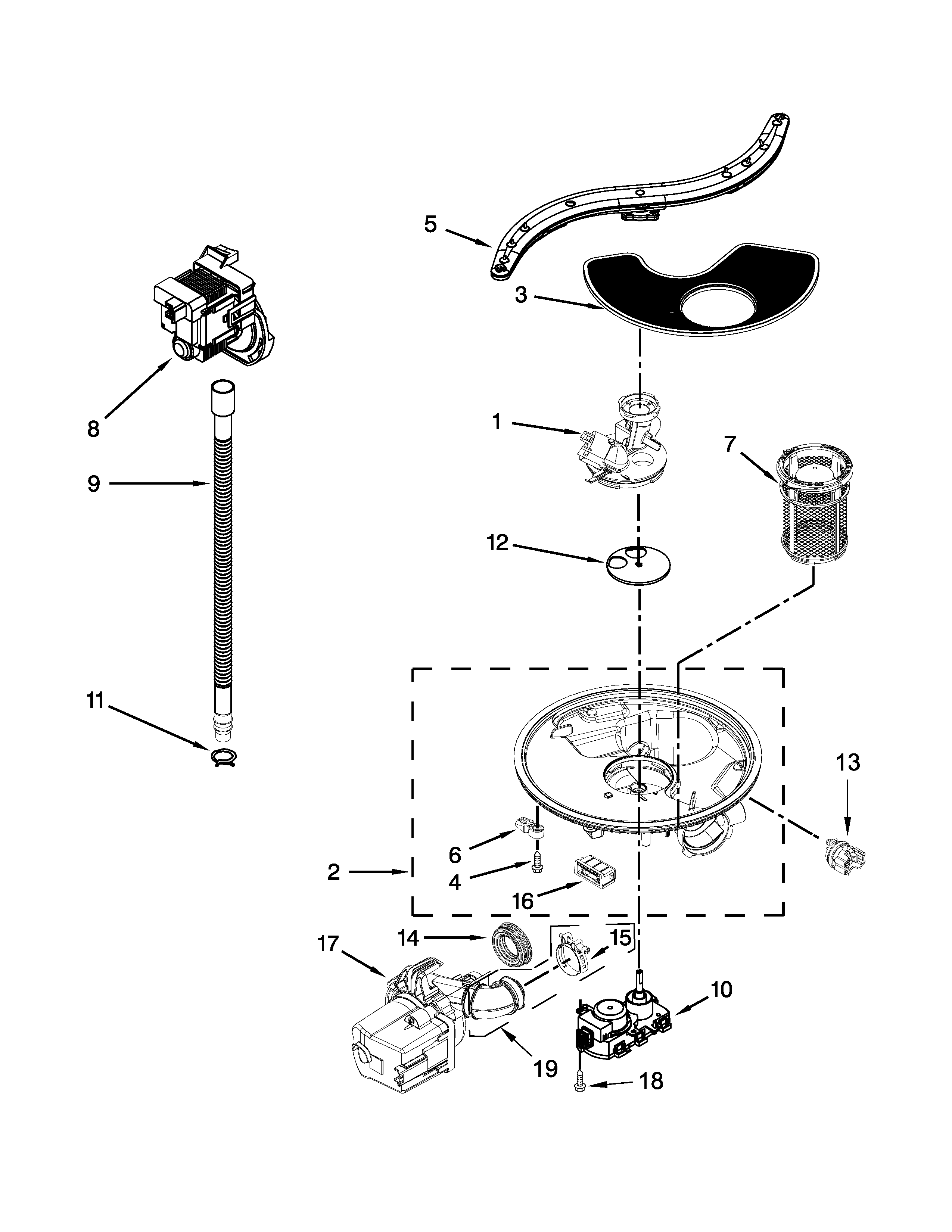 Pump, washarm and motor parts