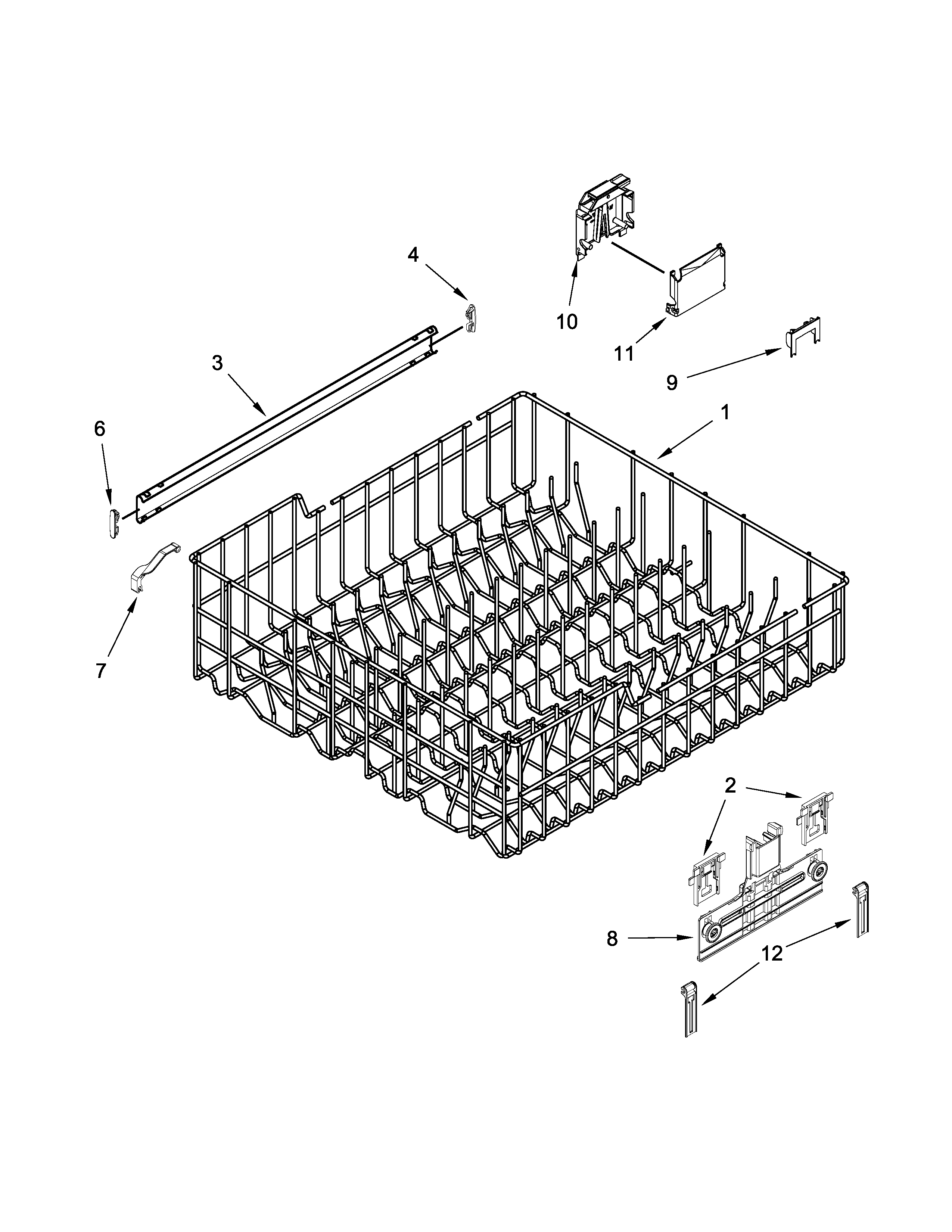 Upper rack and track parts