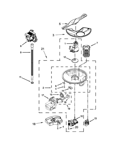 Pump, washarm and motor parts