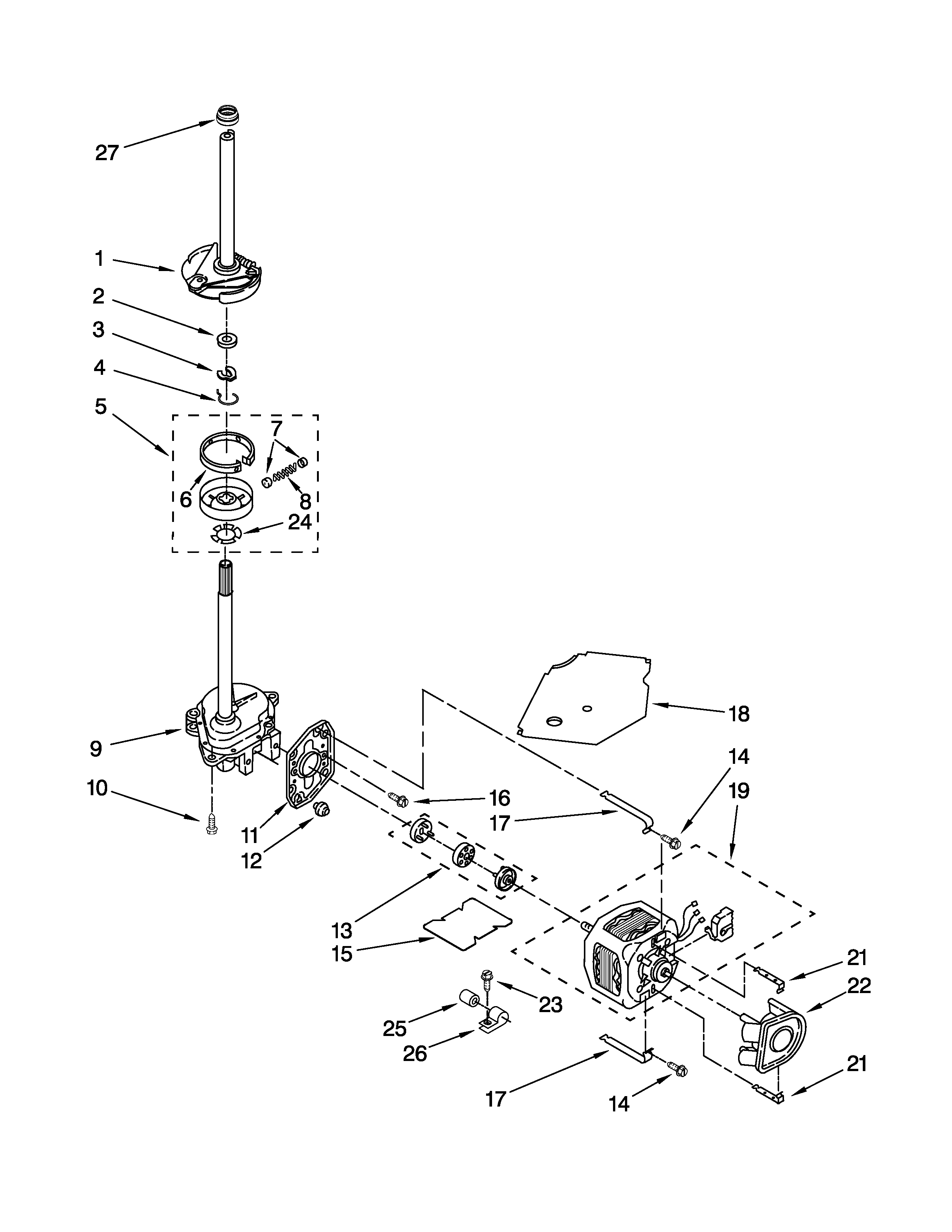 Brake, clutch, gearcase, motor and pump parts