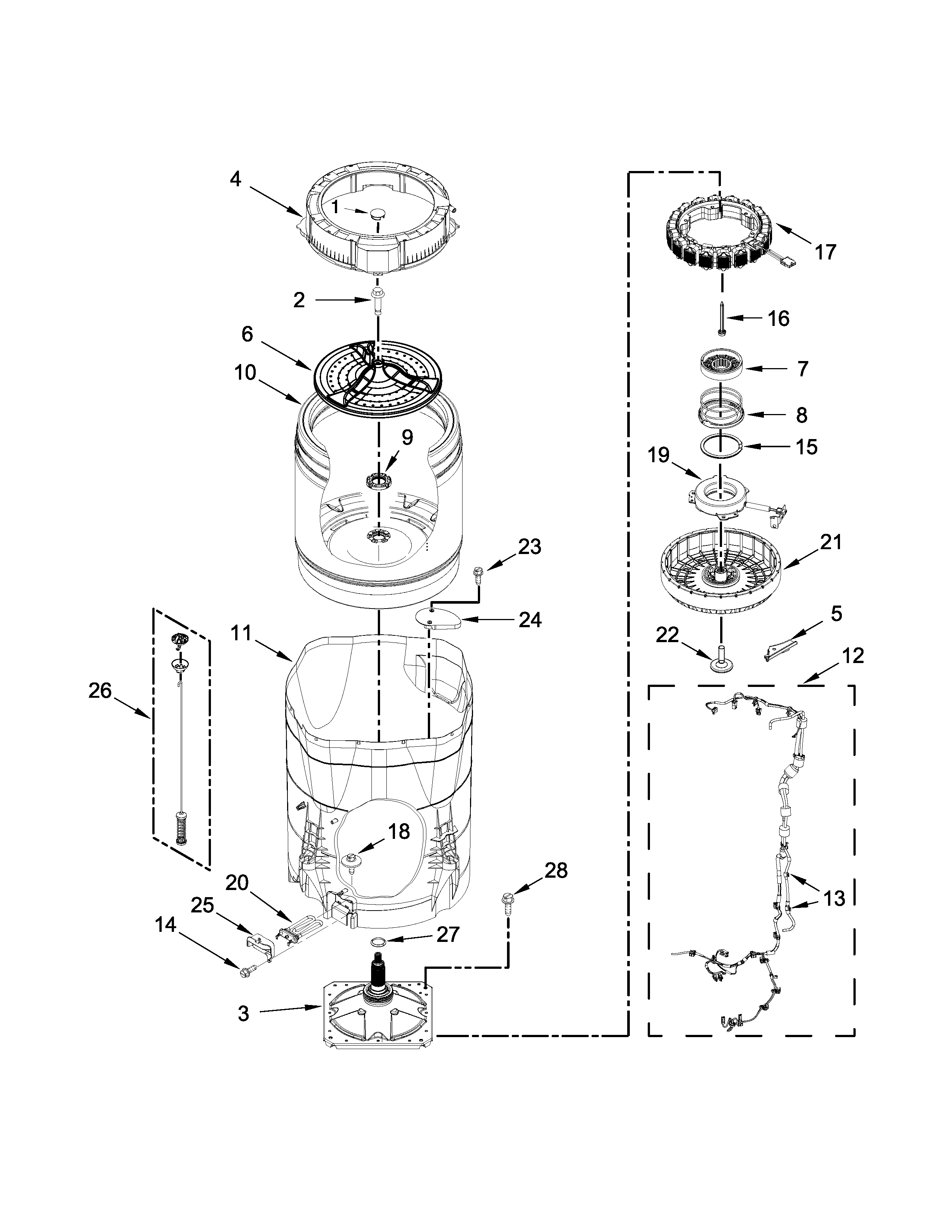 Motor, basket and tub parts