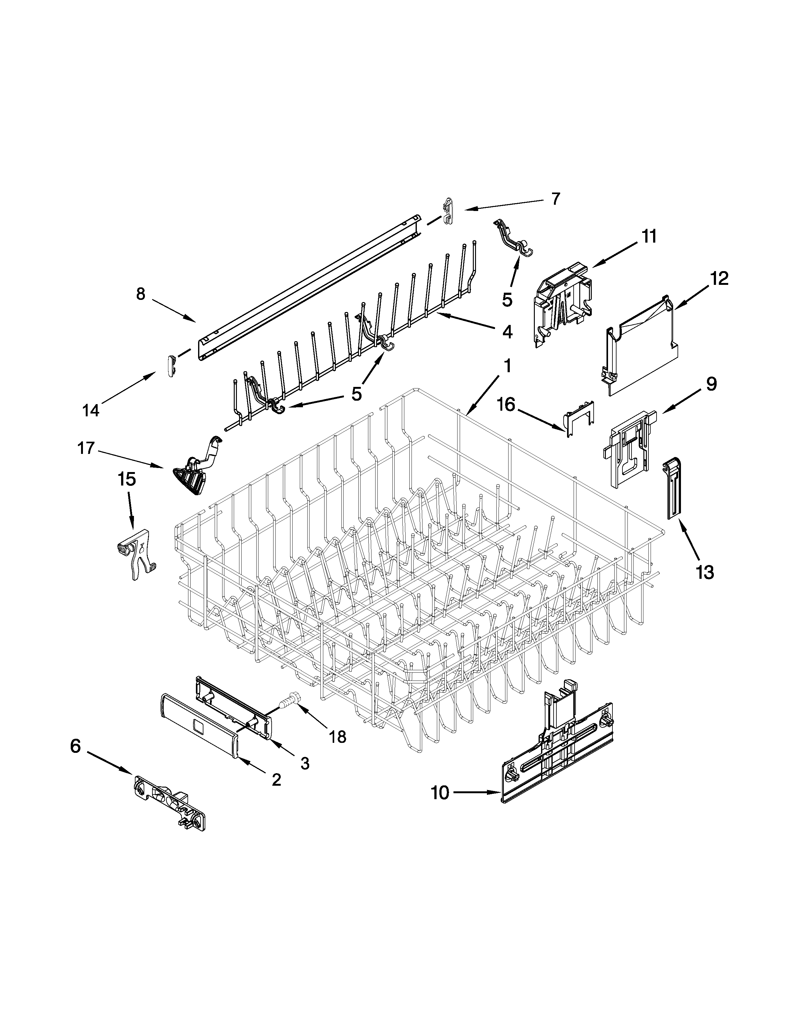 Upper rack and track parts