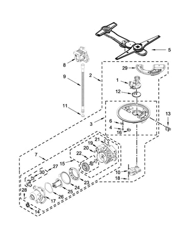 Pump, washarm and motor parts
