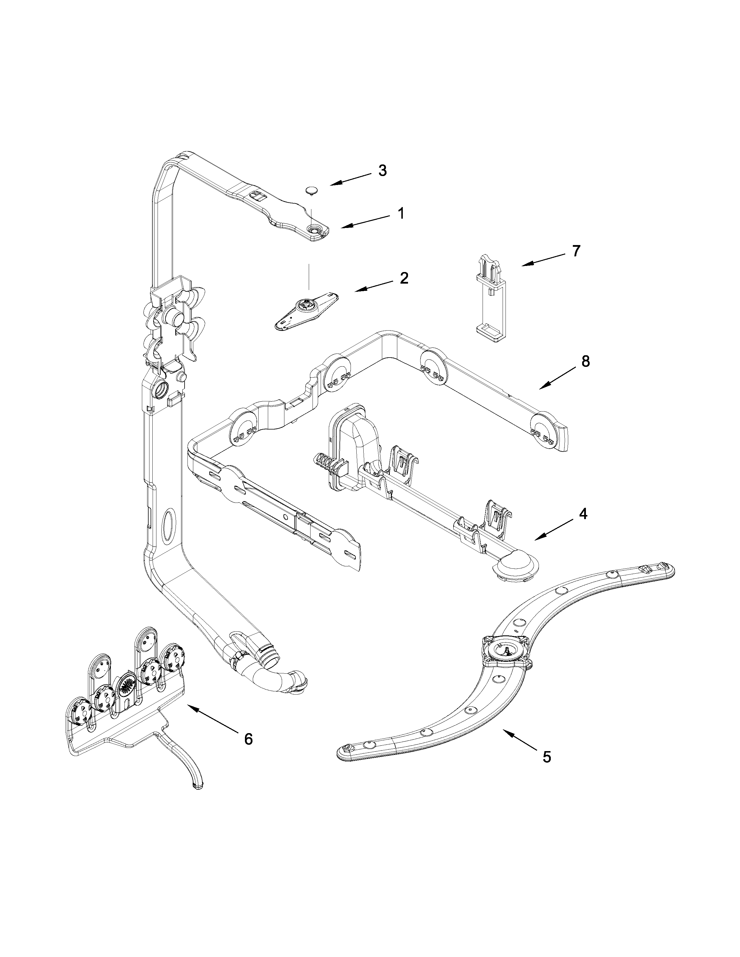 Upper wash and rinse parts