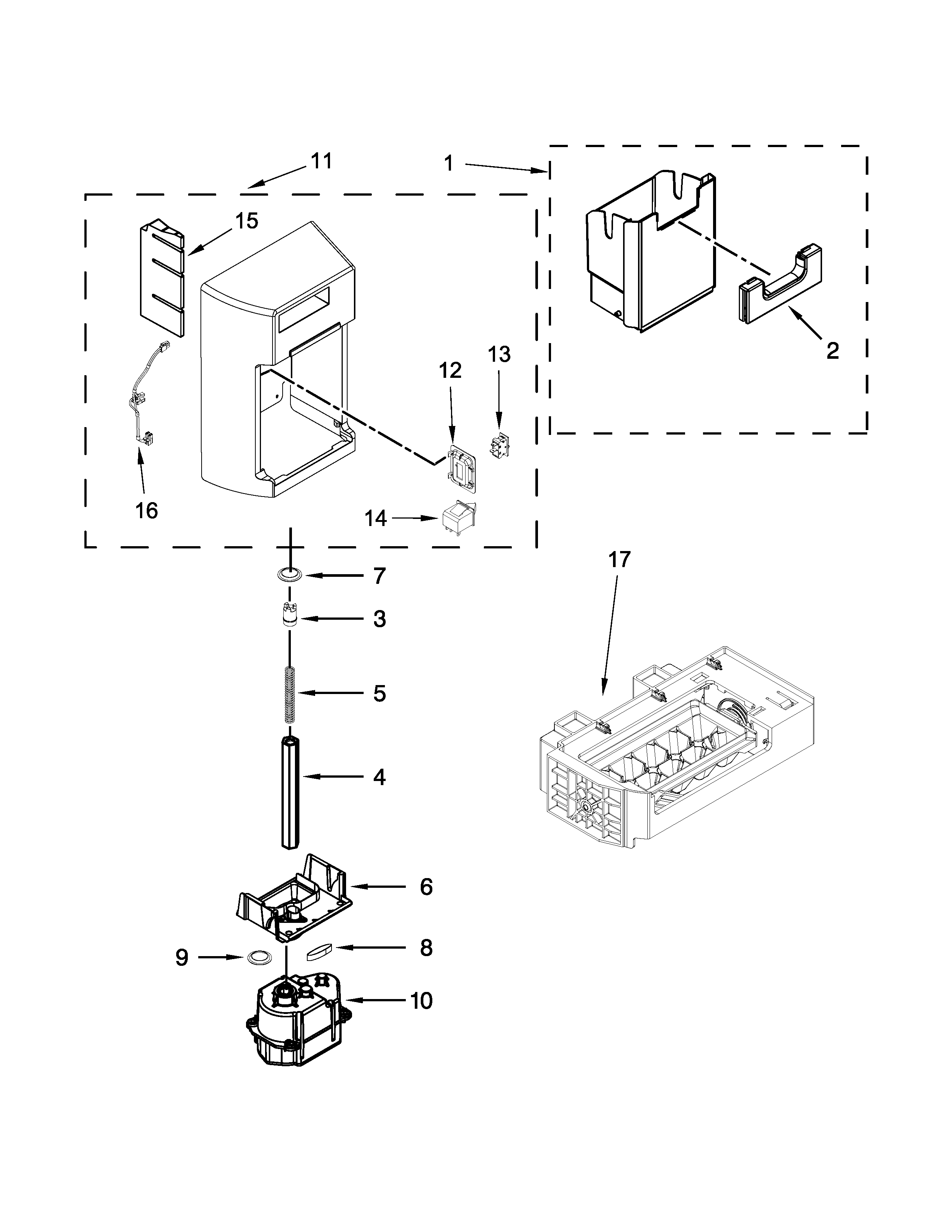 Icemaker and ice container parts