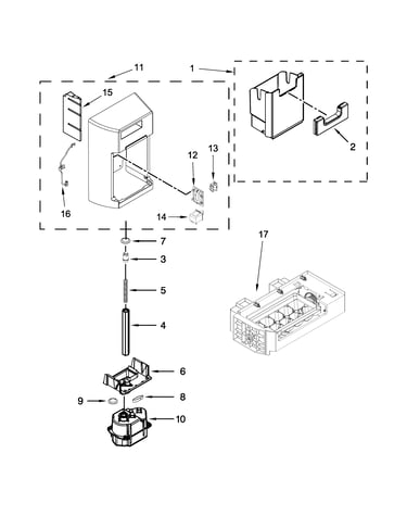 Icemaker and ice container parts