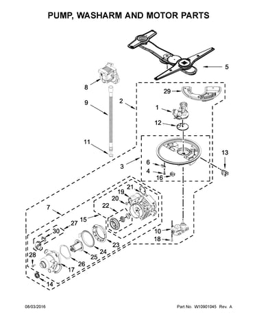 Pump, washarm and motor parts